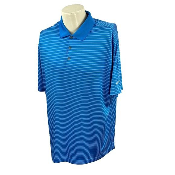 Nike Golf Men's Standard Fit Dri-Fit Short Sleeve Polyester Blue Stripe Shirt XL - Picture 1 of 8